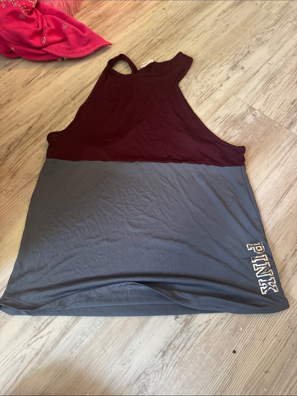 PINK Victoria's Secret Two-Tone Racerback Tank - Burgundy and Gray